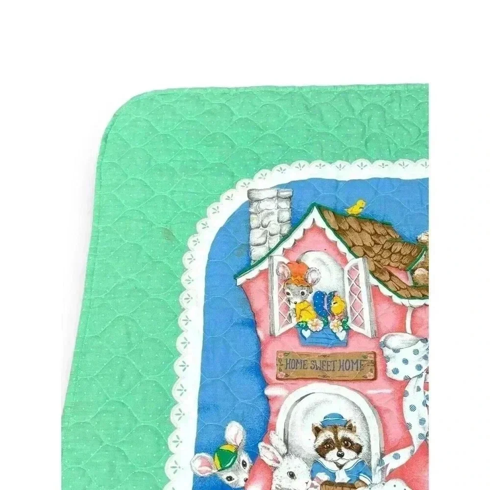 Vintage Mother Goose Nursery‎ Rhyme Baby Blanket Green OS Excellent Quilted - Picture 3 of 11